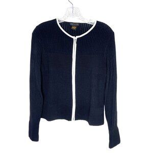 Grace Dane Lewis Large  Black/White Fine Knit Top Trim Zipper Front  86L